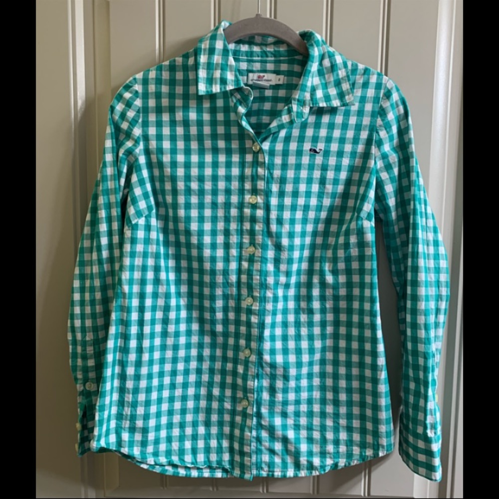 Womens vineyard vines green check button down